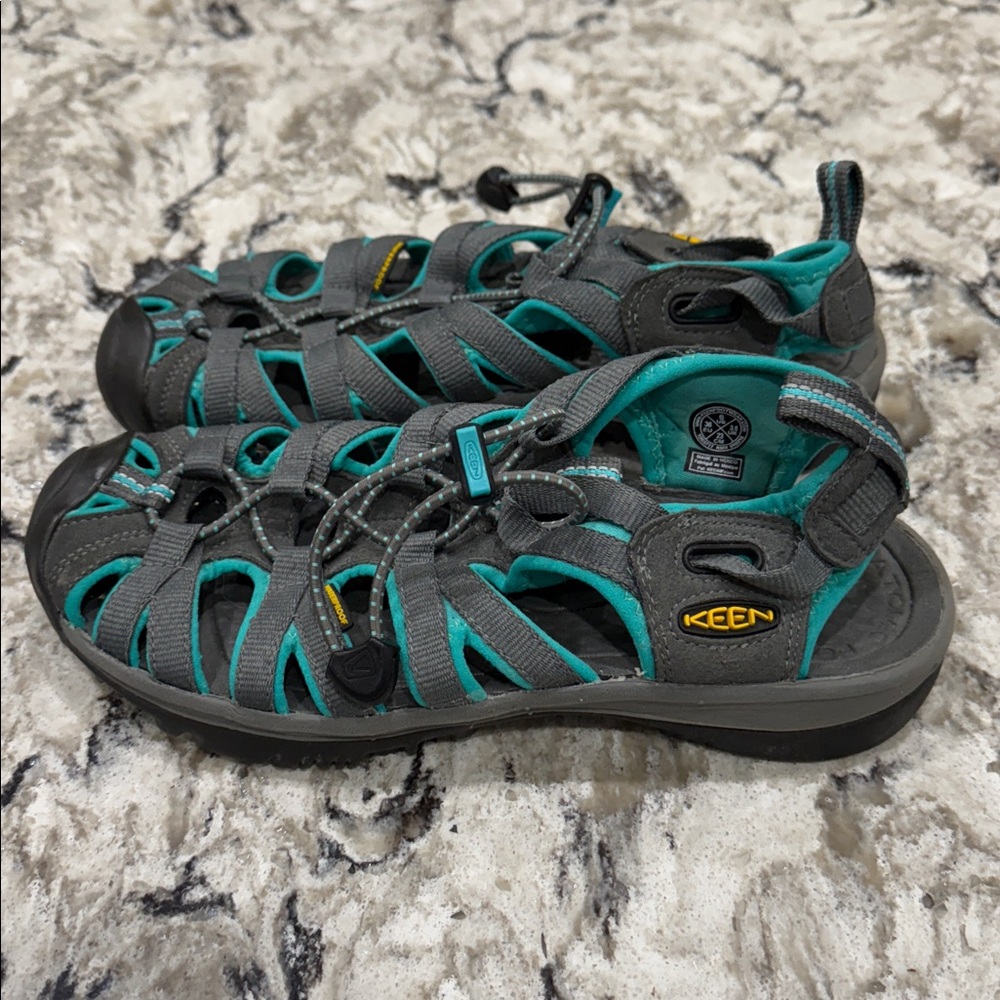 Keen Whisper Sandals size 6 women. Gray with turquoise blue. Gorpcore